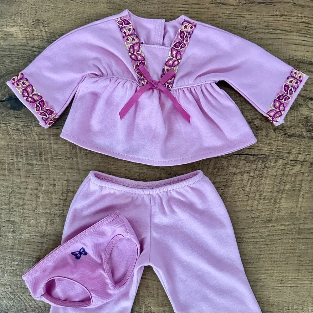 American Girl Light Pink Pajama Set with Floral Trim for 18” Julie